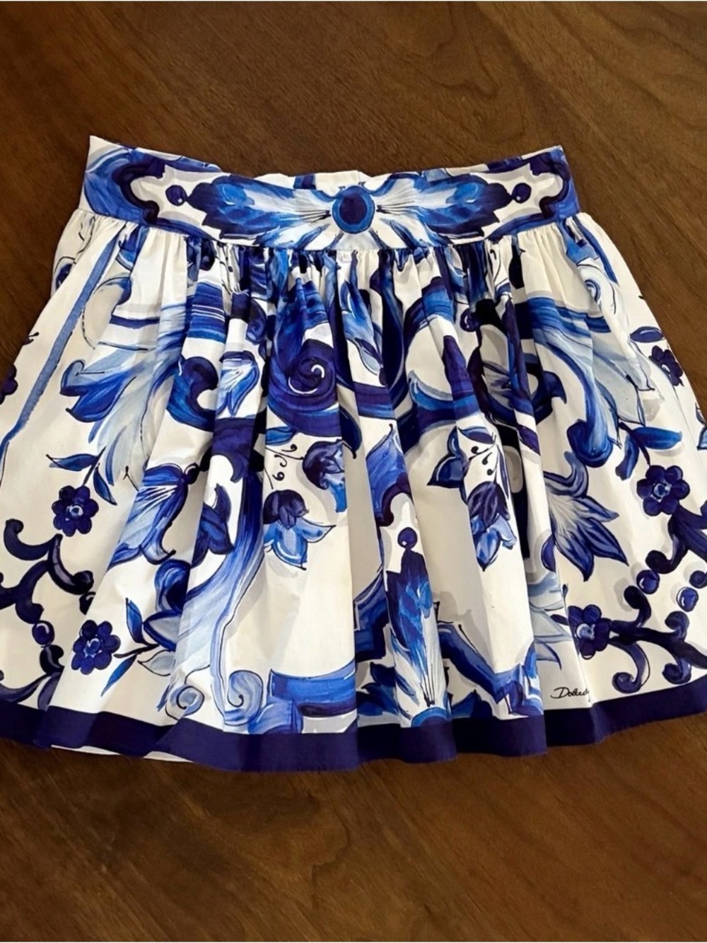 Dolce & Gabbana White and Blue Floral Circle Skirt